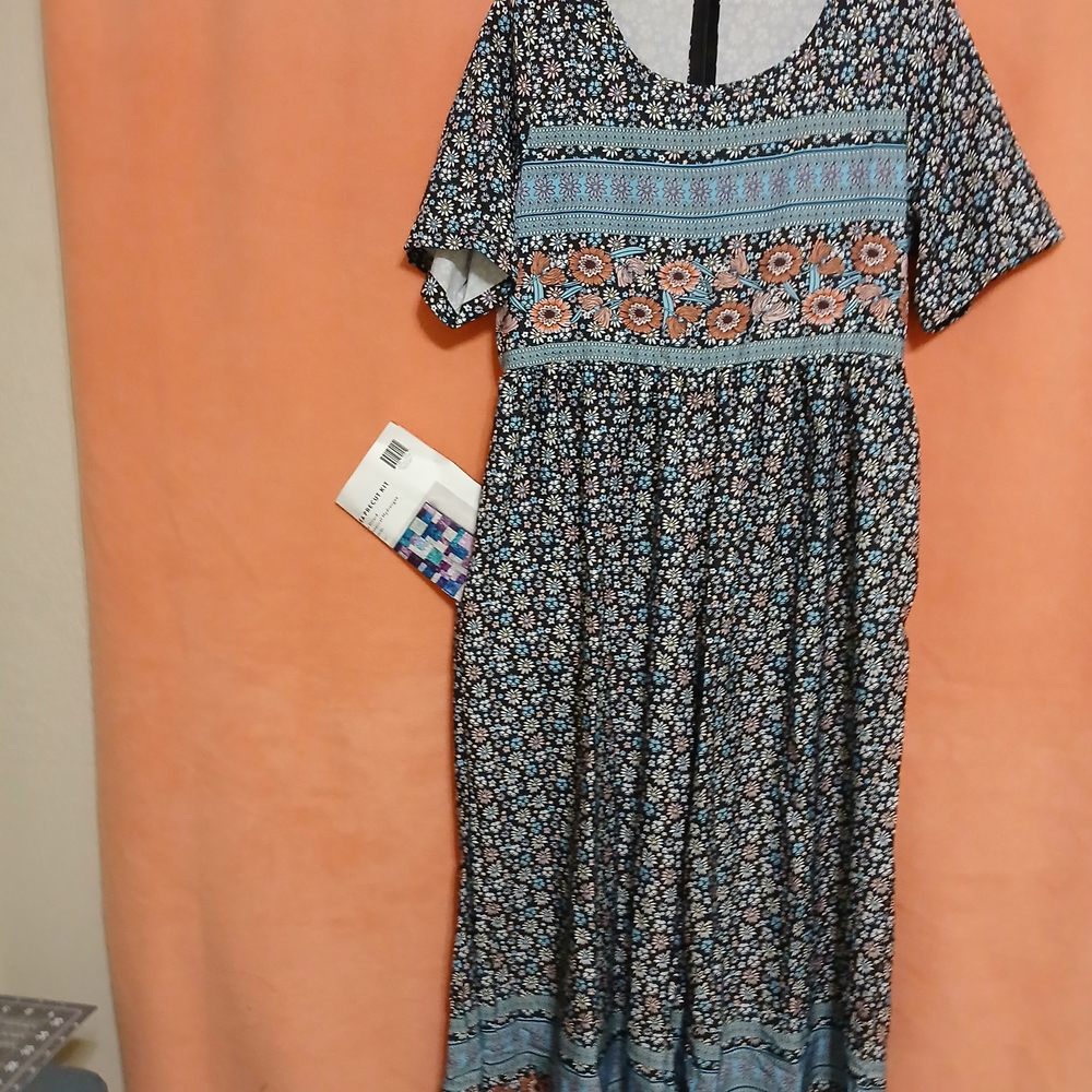 Navy Blue Floral Boho Maxi Crop Jumper with Blue and Peach Accents